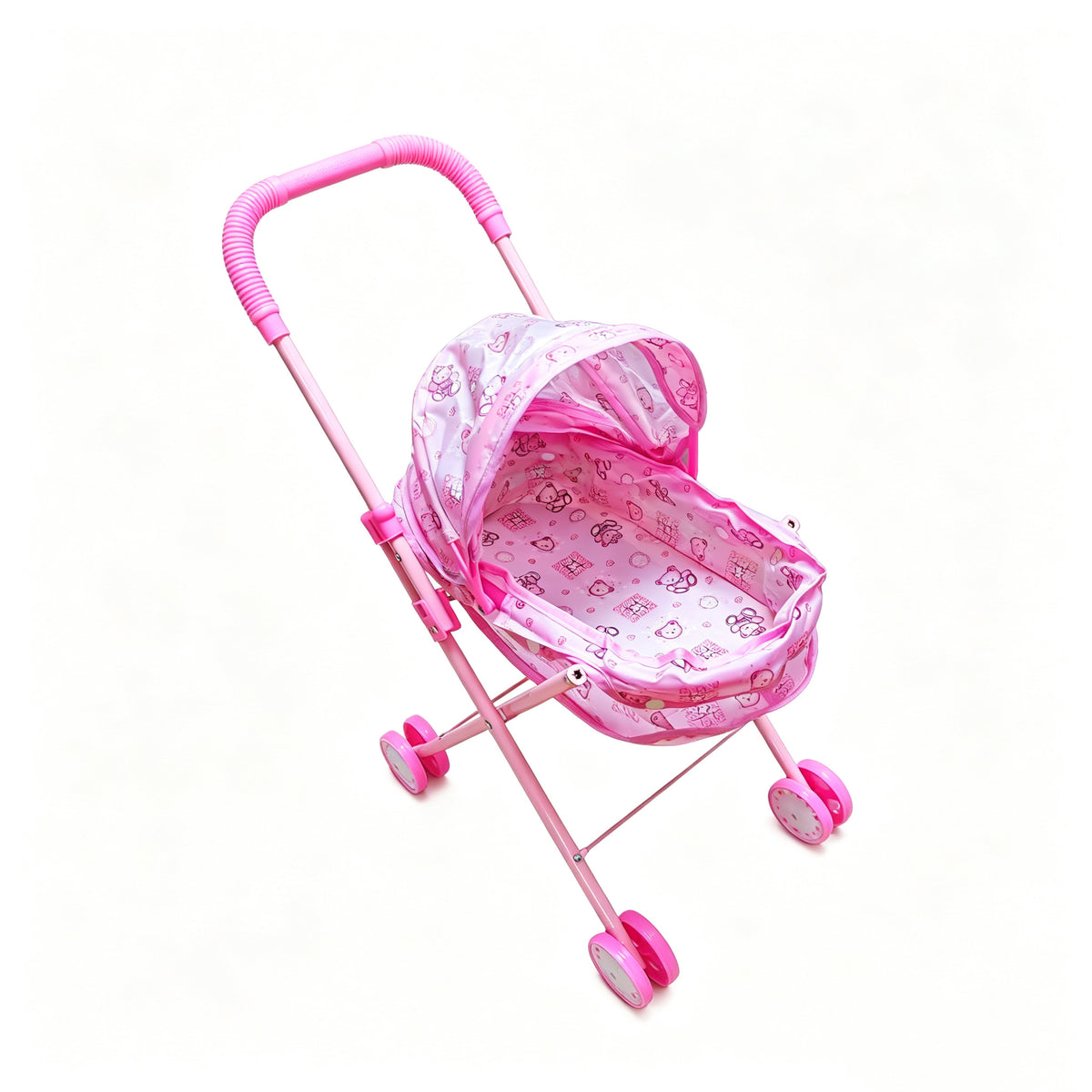 Realistic 4-Wheel Doll Stroller, Adjustable Handle & Canopy Doll Buggy, Safe Toy Stroller for 3+ Years Old Girls
