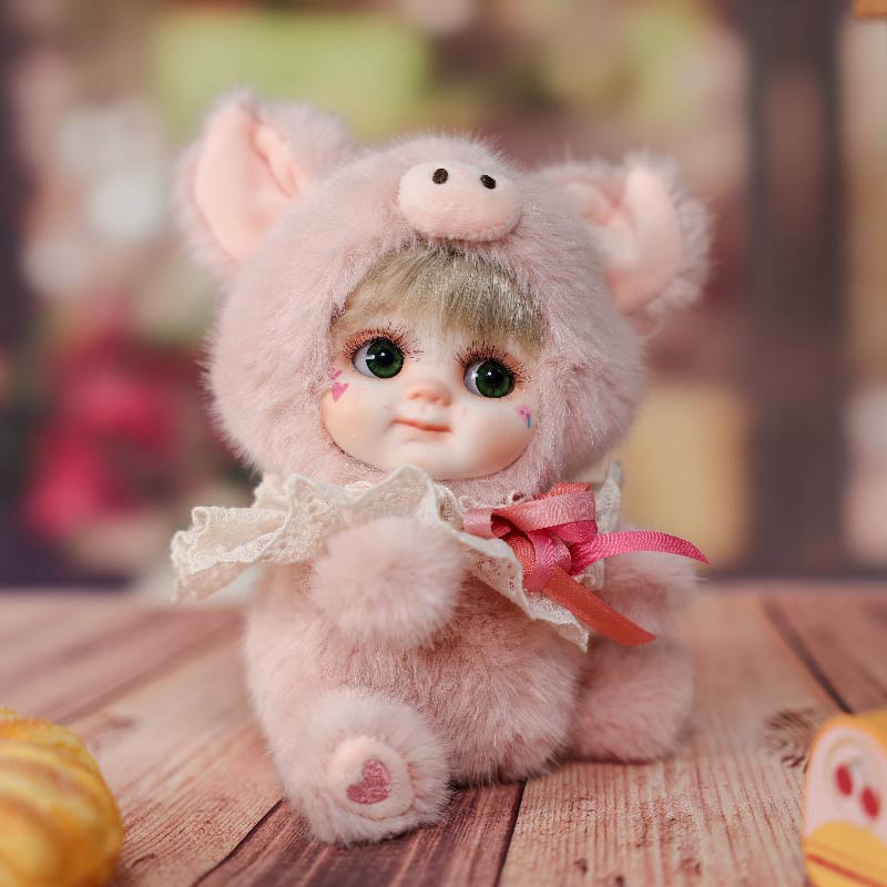 8 Inch/20cm High-Quality porcelain Cheeks Plush Pink Pig Hat Doll - Reborn Doll Australia