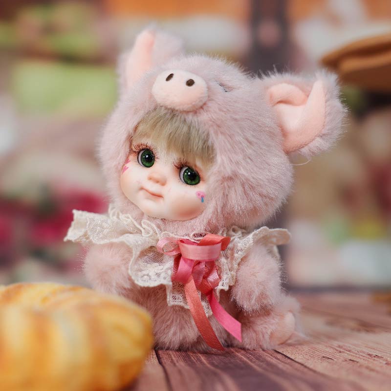 8 Inch/20cm High-Quality porcelain Cheeks Plush Pink Pig Hat Doll - Reborn Doll Australia