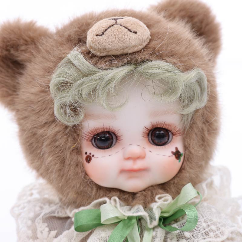 8 Inch/20cm High-Quality porcelain Cheeks Plush Brown Bear Hat Doll. - Reborn Doll Australia