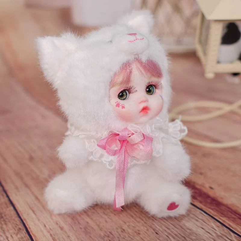 8 Inch/20cm High-Quality porcelain Cheeks Plush White Cat Hat Doll - Reborn Doll Australia