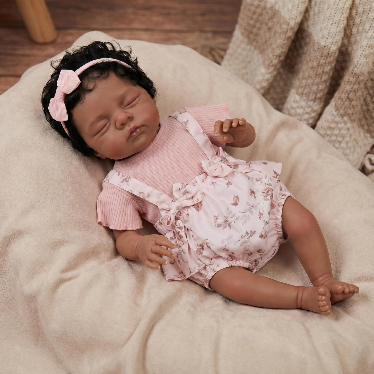 19inch Reborn Baby Doll Dark Skin Veins Hand Painted Soft Cloth Body Realistic Doll for Collectors