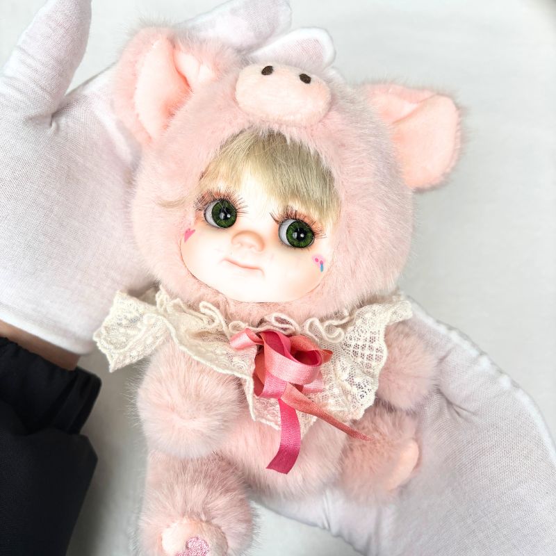 8 Inch/20cm High-Quality porcelain Cheeks Plush Pink Pig Hat Doll - Reborn Doll Australia