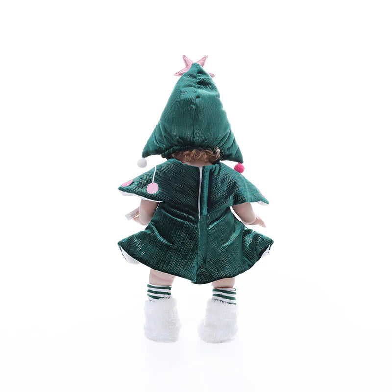 18 Inch/45cm Vinyl Lifelike Reborn Baby Doll in Festive Green Christmas Costume - Reborn Doll Australia