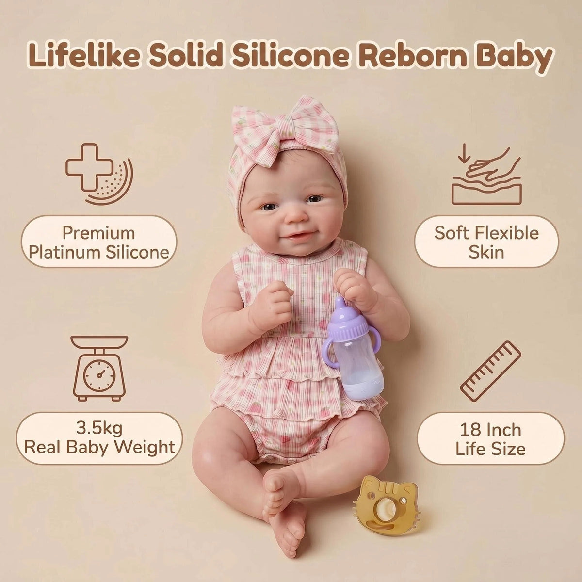 18 Inch Realistic Baby Doll, Cute Silicone Body Real Life Baby dolls, Newborn Lifelike Baby Doll with Accessories, Easter & Birthday Gifts for Kids 4+