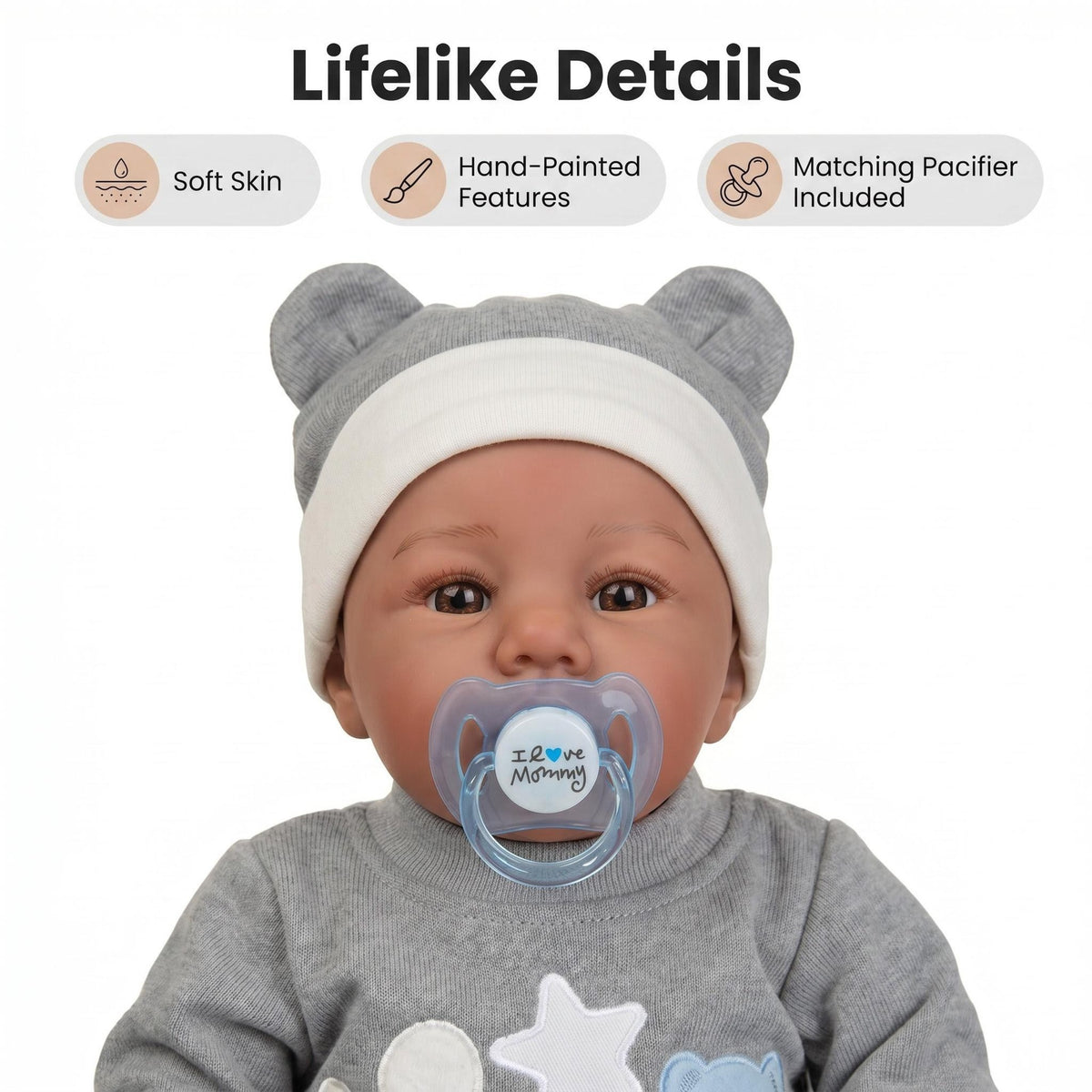 19inch Lifelike Reborn Doll Abigail Dark Skin Tone Soft cloth Body Touch Cuddly 3D Painted Skin Visible Veins Collectible Doll