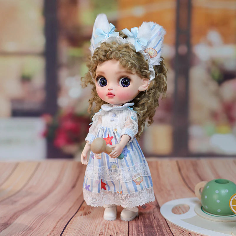 12-inch/30cm Big Eyes Porcelain Doll With Blue and White Dress - Reborn Doll Australia
