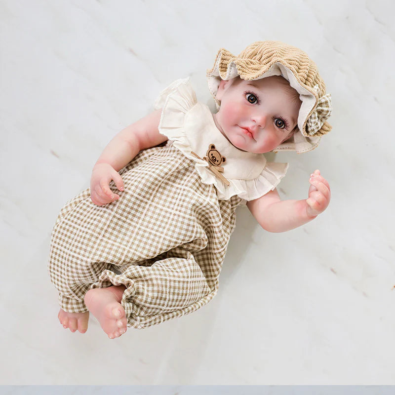 12-Inch/30cm Full Vinyl Reborn Doll with Light Brown Woven Bucket Hat - Reborn Doll Australia
