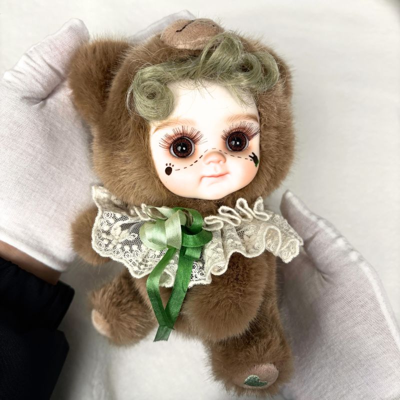 8 Inch/20cm High-Quality porcelain Cheeks Plush Brown Bear Hat Doll. - Reborn Doll Australia