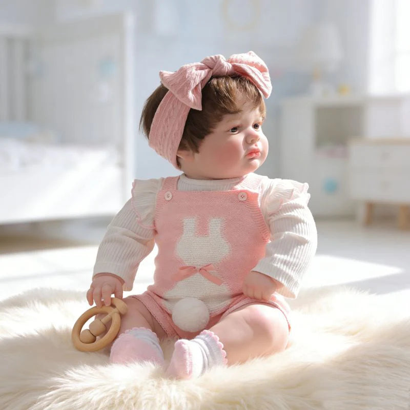 26-Inch/65cm Realistic Vinyl Baby Doll in Pink Outfit with Bow Headband – Hand-Painted Collectible Doll with Brown Eyes