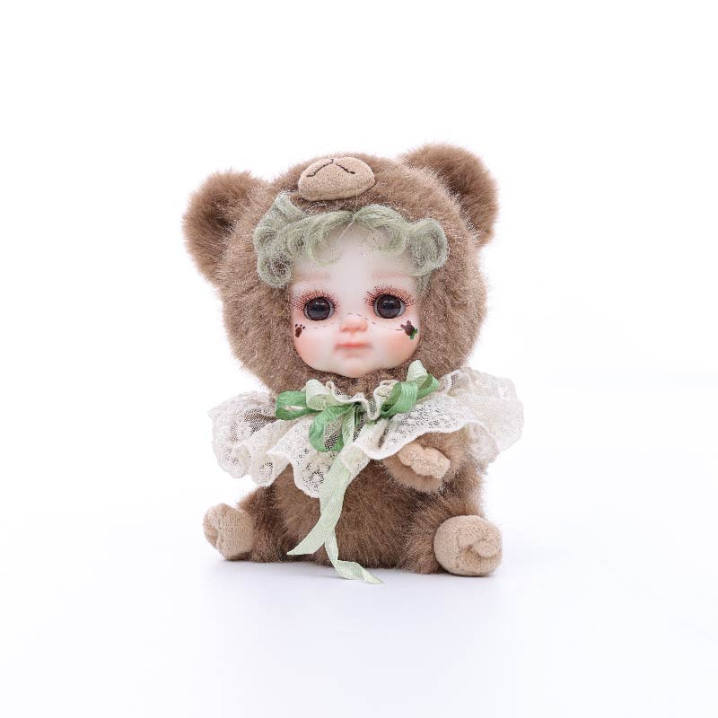 8 Inch/20cm High-Quality porcelain Cheeks Plush Brown Bear Hat Doll. - Reborn Doll Australia