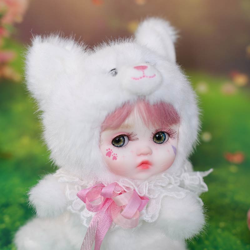 8 Inch/20cm High-Quality porcelain Cheeks Plush White Cat Hat Doll - Reborn Doll Australia