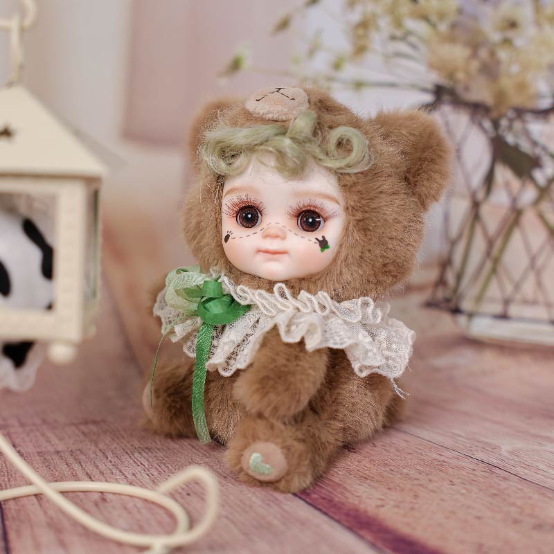 8 Inch/20cm High-Quality porcelain Cheeks Plush Brown Bear Hat Doll. - Reborn Doll Australia