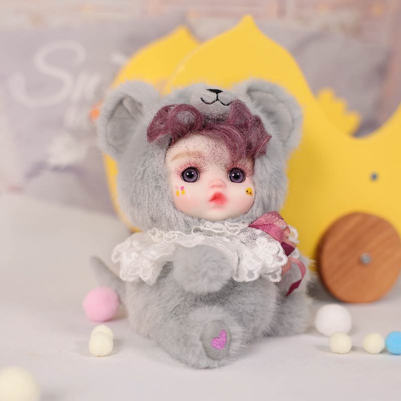 8 Inch/20cm High-Quality porcelain Cheeks Plush Gray Mouse Hat Doll - Reborn Doll Australia