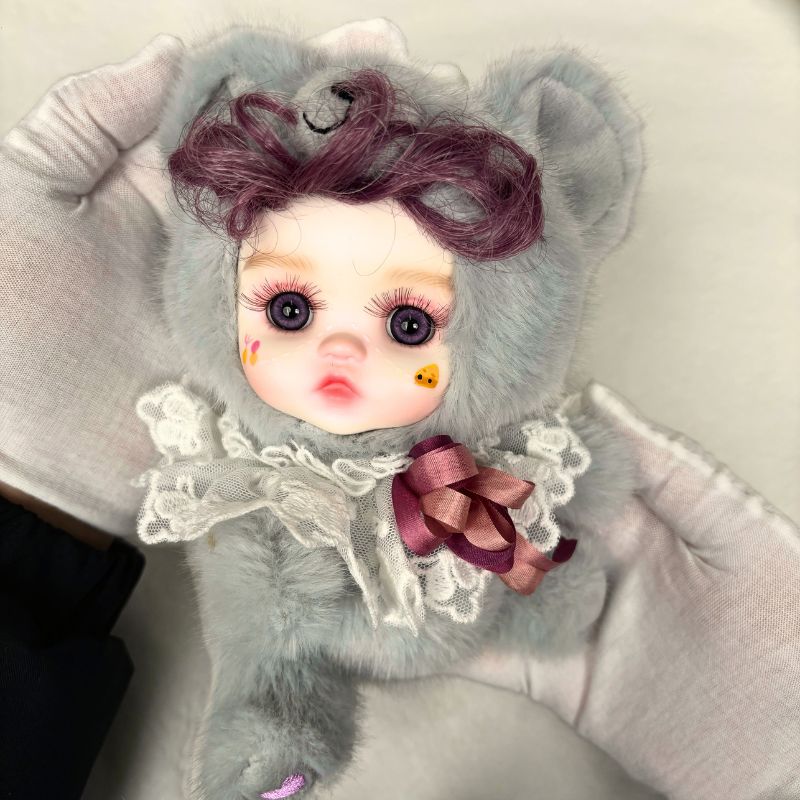 8 Inch/20cm High-Quality porcelain Cheeks Plush Gray Mouse Hat Doll - Reborn Doll Australia
