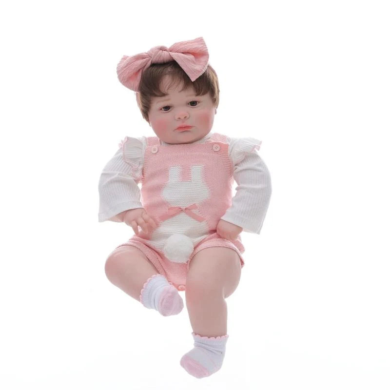 26-Inch/65cm Realistic Vinyl Baby Doll in Pink Outfit with Bow Headband – Hand-Painted Collectible Doll with Brown Eyes