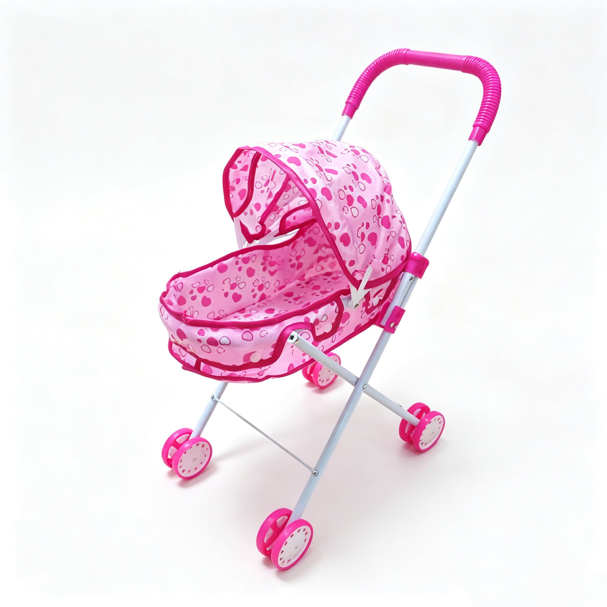 Realistic 4-Wheel Doll Stroller, Adjustable Handle & Canopy Doll Buggy, Safe Toy Stroller for 3+ Years Old Girls