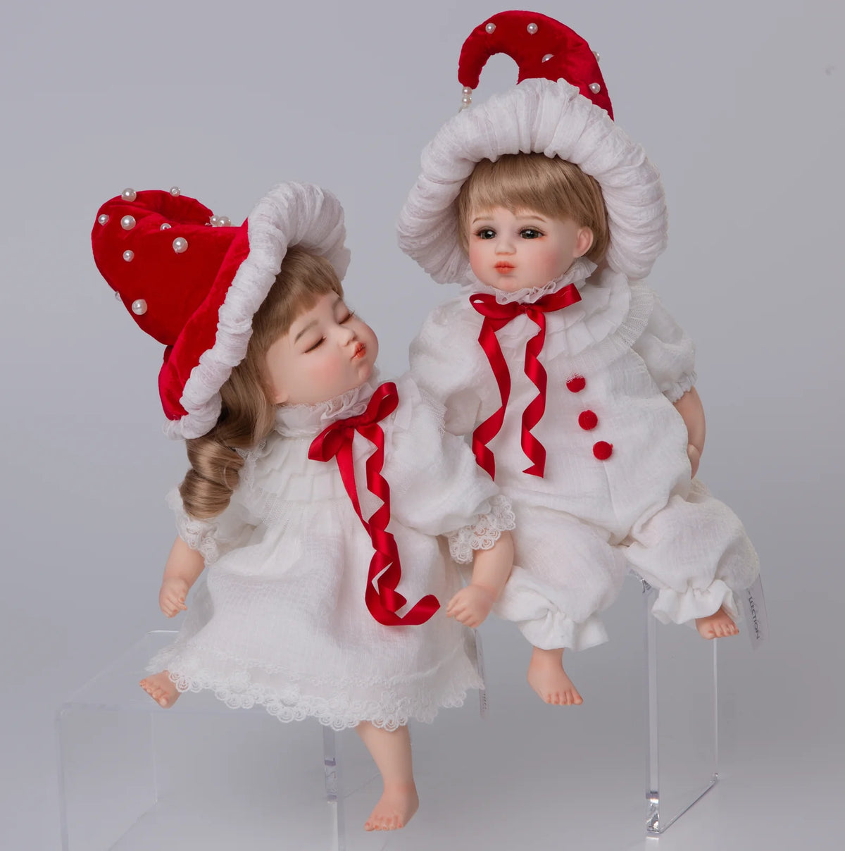 14-Inch Porcelain Twin Baby Doll Set - 35cm Hand-Painted Christmas Collectibles with Rotatable Heads & Display Stands - Reborn Doll Australia