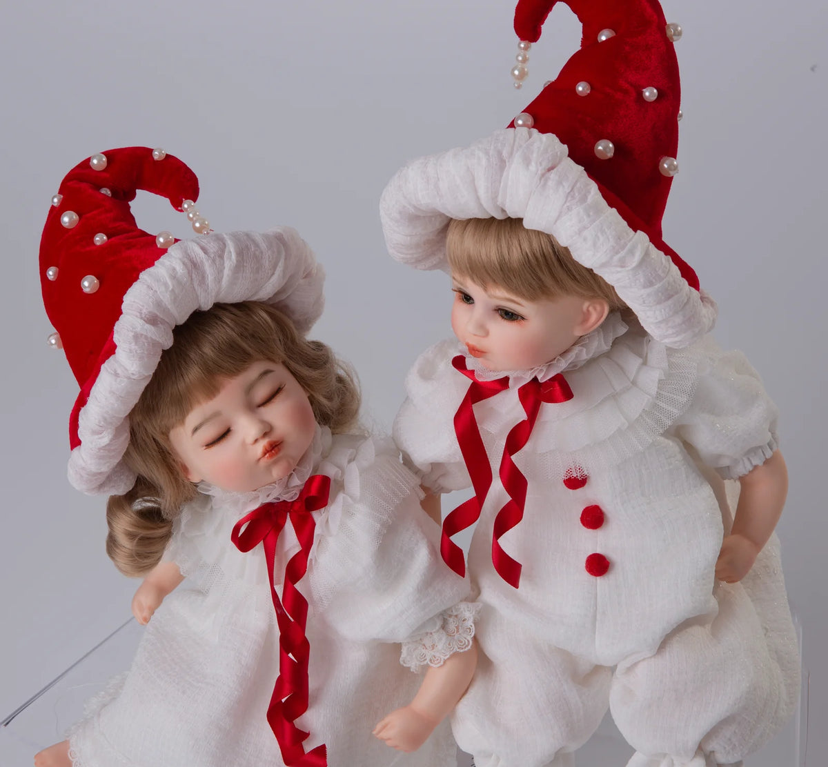14-Inch Porcelain Twin Baby Doll Set - 35cm Hand-Painted Christmas Collectibles with Rotatable Heads & Display Stands - Reborn Doll Australia