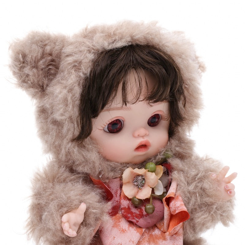 Mini Plush Baby Doll 10 inch/25cm in Fuzzy Sheep Hoodie with Floral Bow Accent Name Coco - Reborn Doll Australia
