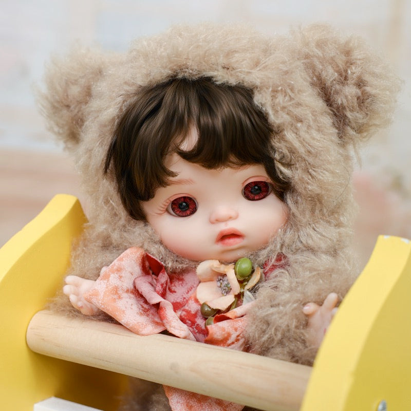 Mini Plush Baby Doll 10 inch/25cm in Fuzzy Sheep Hoodie with Floral Bow Accent Name Coco - Reborn Doll Australia