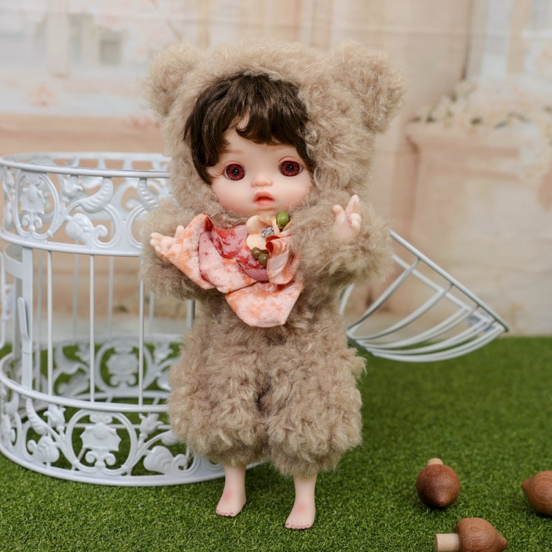 Mini Plush Baby Doll 10 inch/25cm in Fuzzy Sheep Hoodie with Floral Bow Accent Name Coco - Reborn Doll Australia