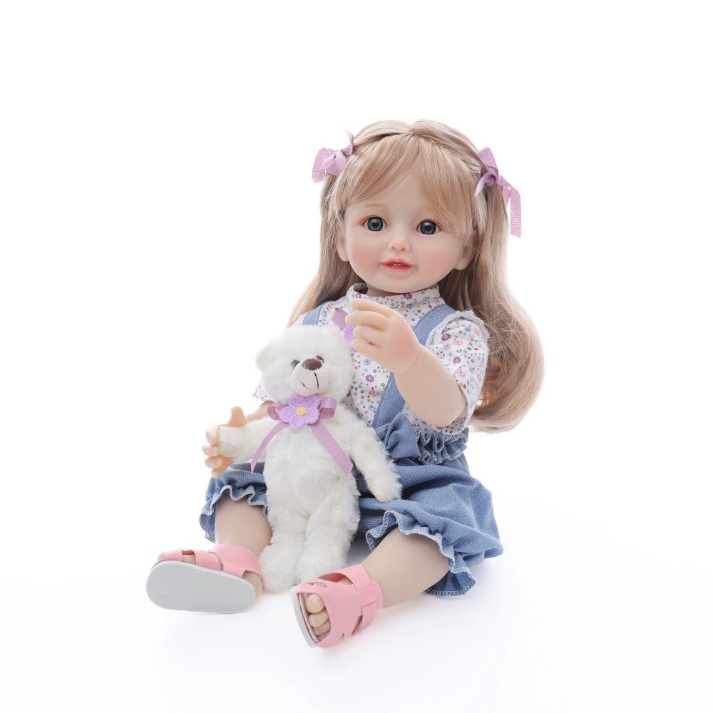 22 inch/55cm New Reborn Doll Simulation Baby Doll Toy Full Vinyl Lifelike Reborn Baby Dolls With Long Hair