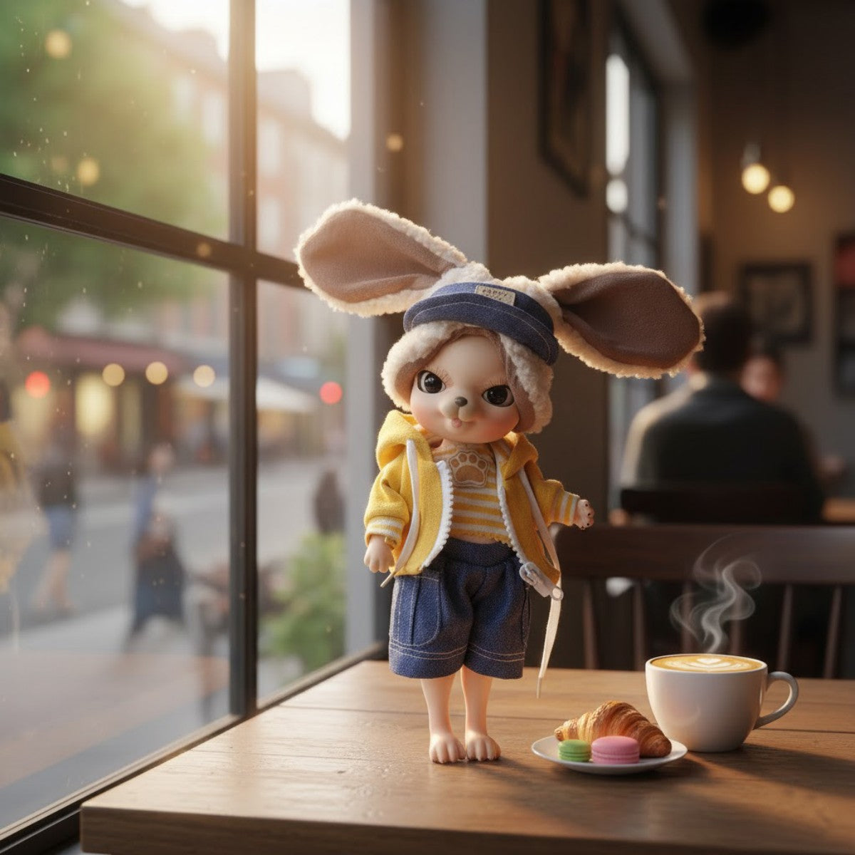 10 inch Cute Animal with Full Ceramic Ball Joint Body with Fluffy Ear Hat Reborn baby doll.Outfit Collectible Decor Gift