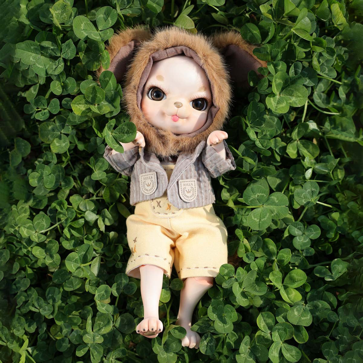 Adorable 10 Inch Porcelain Dress-up Baby Brown rabbit Dolls (BJD)