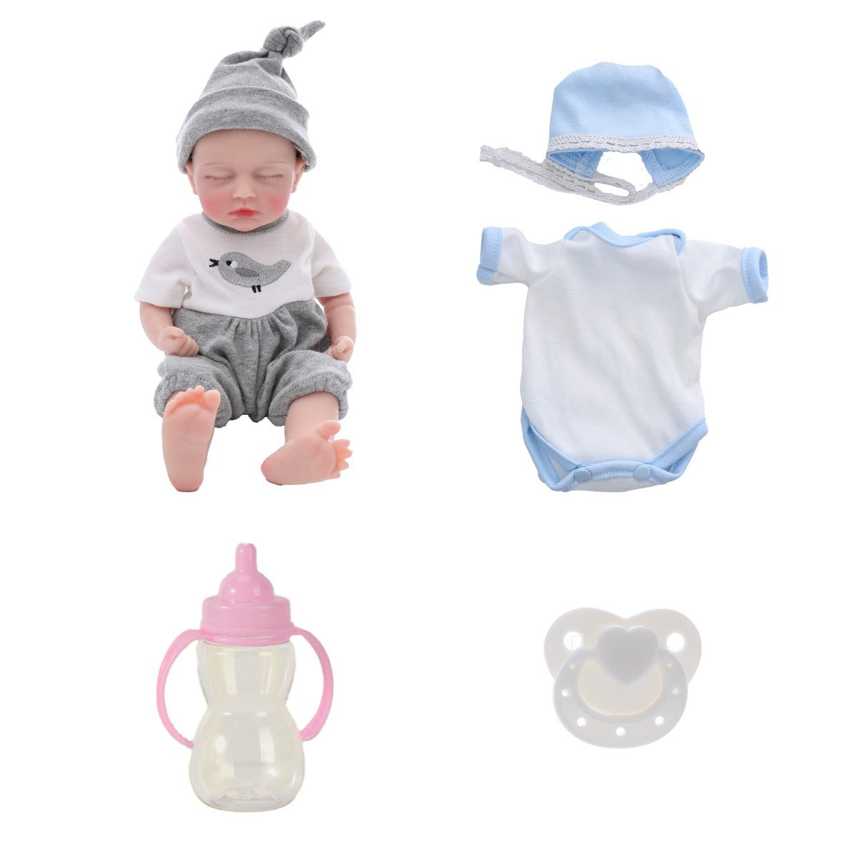 12 inch 30CM Full silicone reincarnation doll with real touch, closed eyes, stretchable bald head, simulated baby