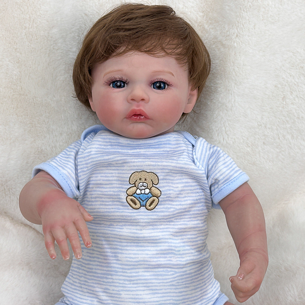18 Inch Full-Vinyl Lifelike Baby Doll, Cute Bear Pattern Outfit, Classic Keepsake for Birthdays and Holiday Shopping Seasons