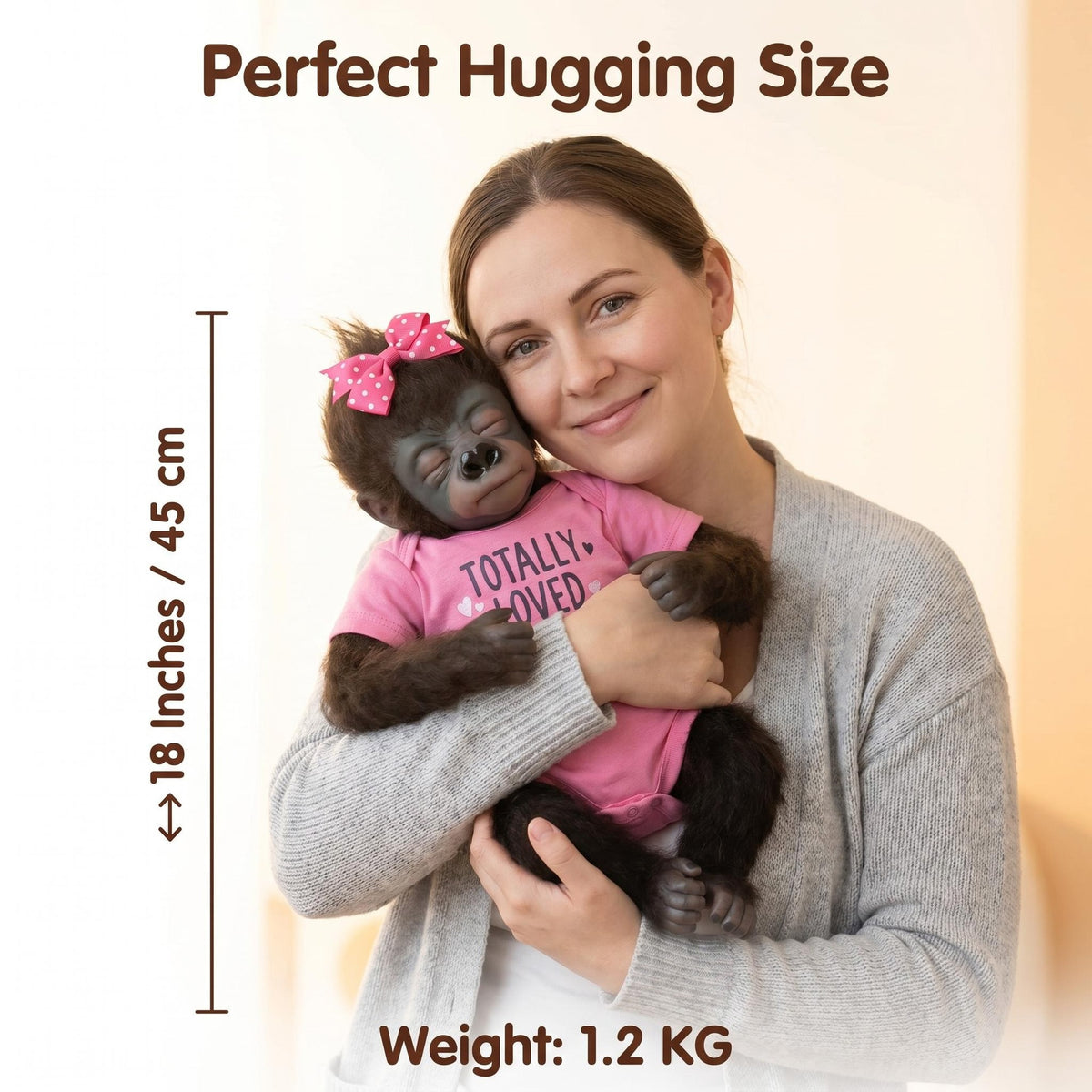 Realistic Animal Themed 18 inch with Cloth Body Reborn Monkey Doll Closed Eyes Furry Skin