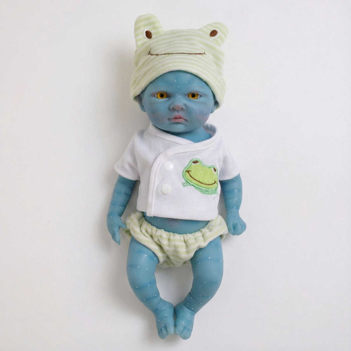 12 inch green striped frog hat fairy avatar solid silicone reincarnation doll for children's Christmas gift
