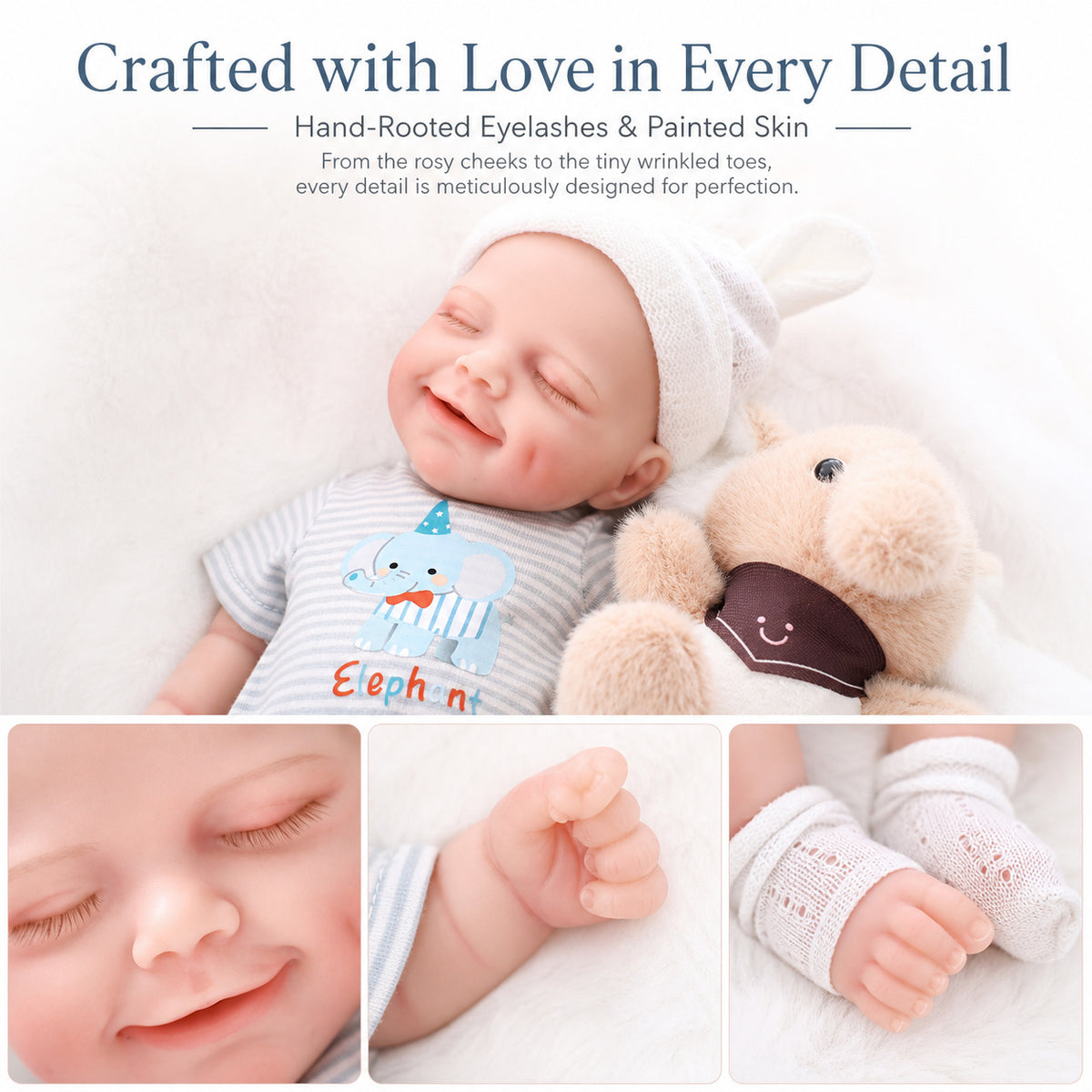 12 Inch Handmade Lifelike Reborn Doll with Full Soild Silicone Body 3D Skin Newborn Baby Play Toy Gift for Girls & Doll Collectors