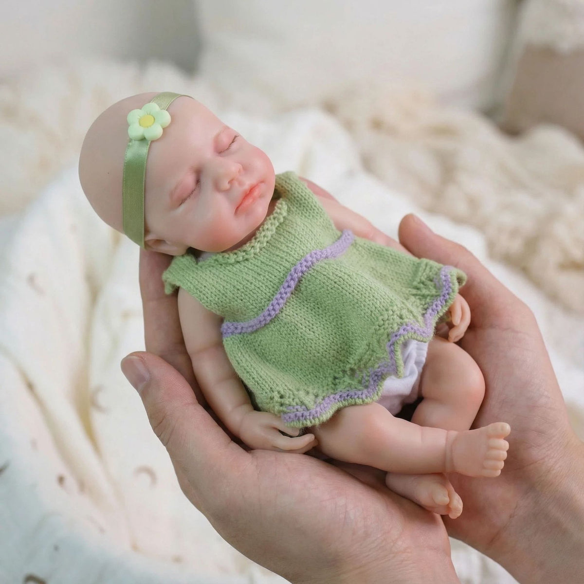 12 inch green fur dress LOULOU solid silicone reborn doll for children's Christmas gift