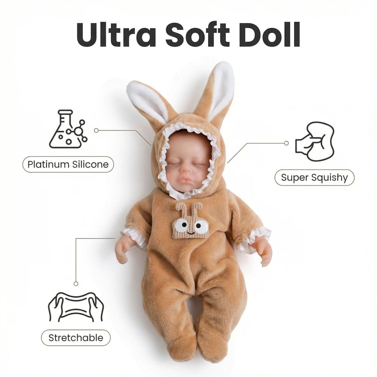 15CM Snail Small Ears Silicone Reborn Doll