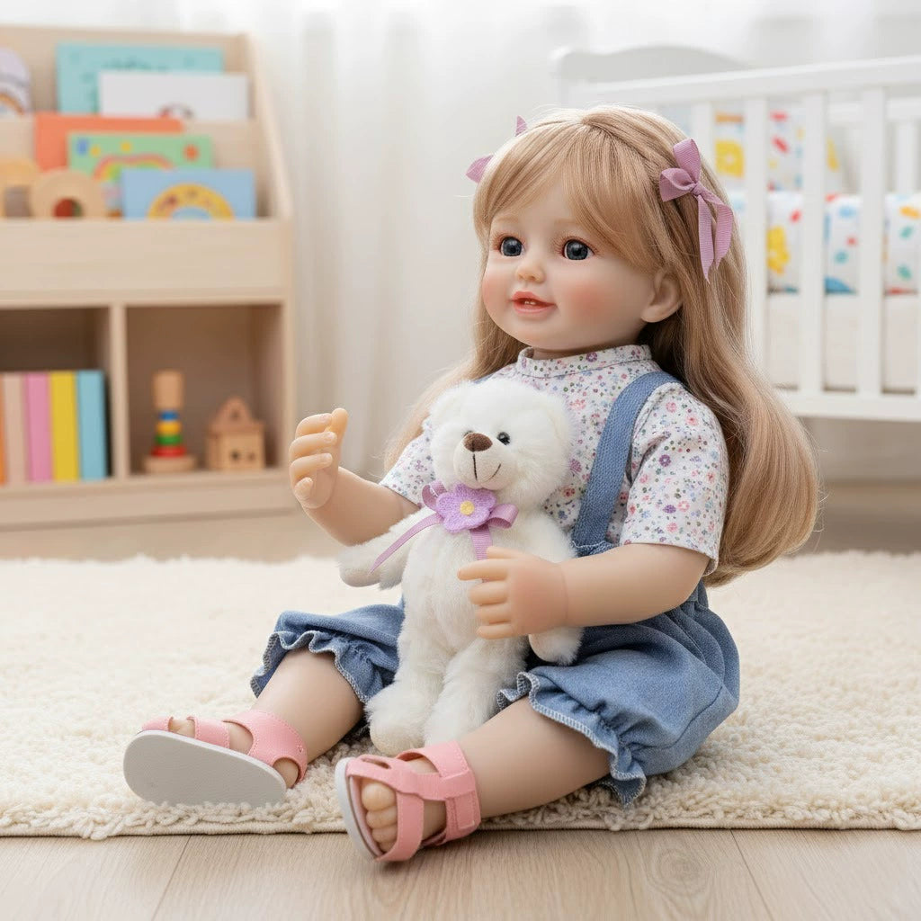 22 inch/55cm New Reborn Doll Simulation Baby Doll Toy Full Vinyl Lifelike Reborn Baby Dolls With Long Hair