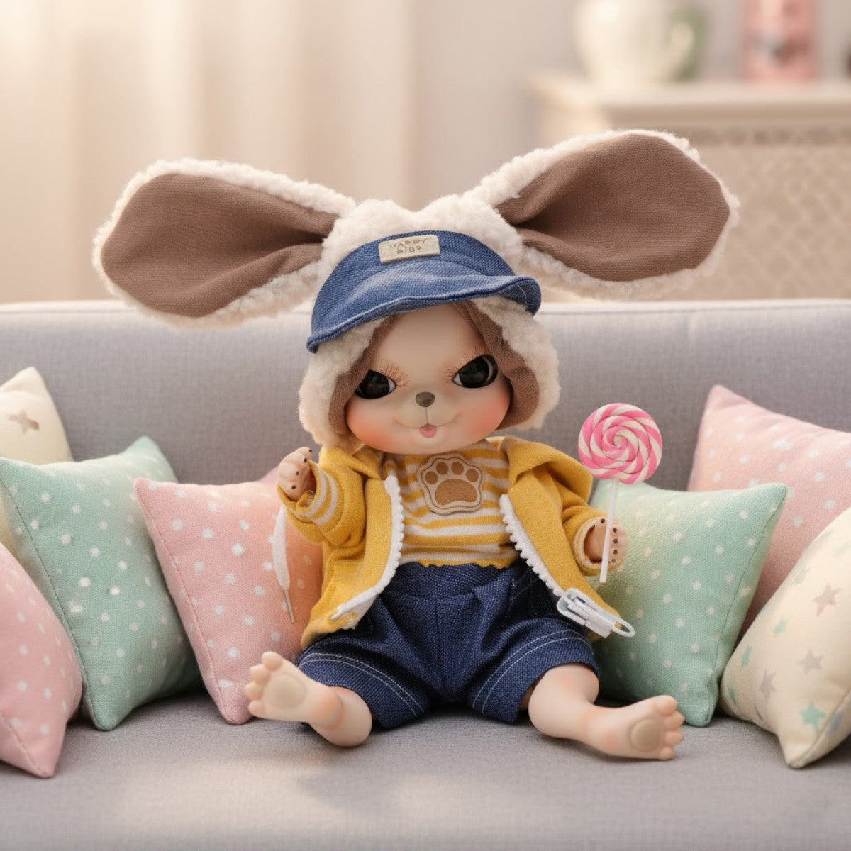 Adorable 10 Inch Porcelain Dress-up Baby Yollow Rabbit Dolls (BJD)