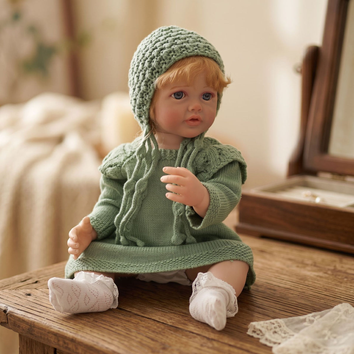 22 inch Reborn Doll with Full Vinyl Body simulated baby Hand-implanted Hair bath toy gift