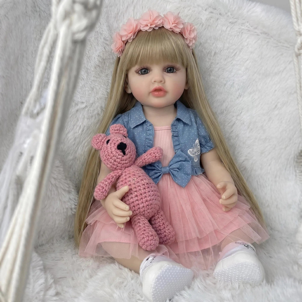22 Inch with Full Vinyl Body Blonde Toddler Reborn Doll, Premium Art Collectible Doll As Luxury Birthday & Holiday Companion Gift