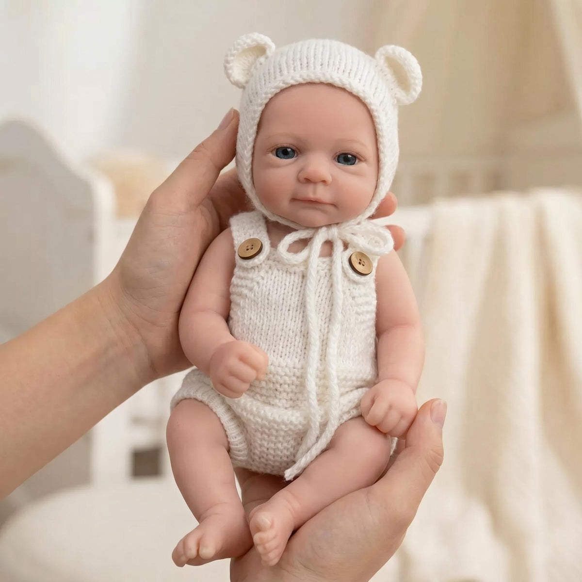 Reborn Doll 12 Inches with Full Silicone Body, Vintage Knitted Bear Costume, Unique Surprise Gift for Pretend Play, Hobby Collection and Year-Round Holiday Gifting