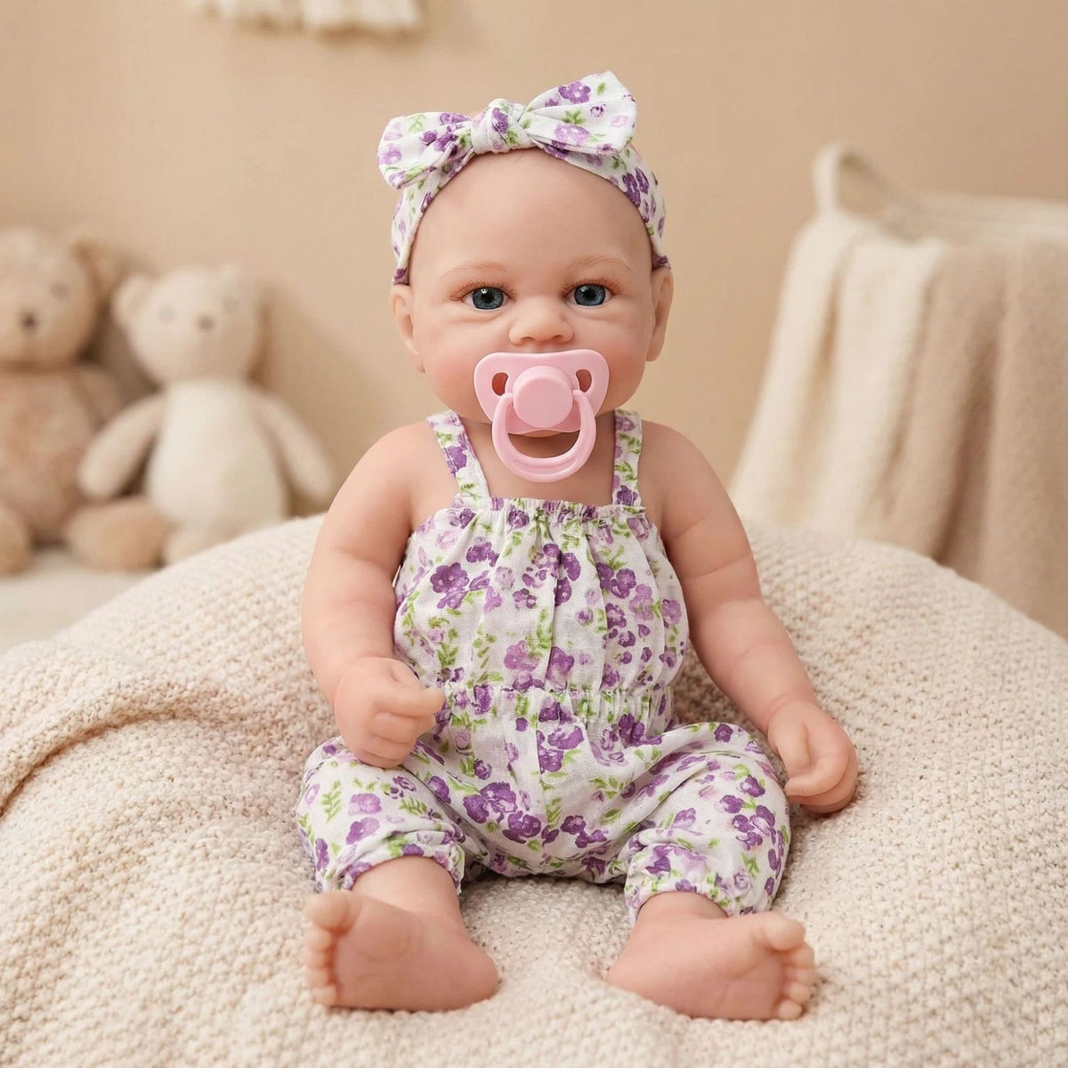 12 inch purple floral jumpsuit solid silicone reborn doll