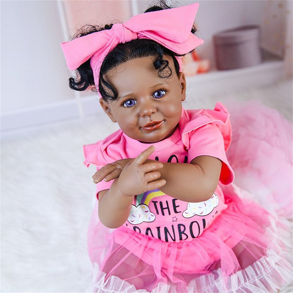 24 inch with Cloth Body simulated African children gift toy rebirth doll baby companion toy
