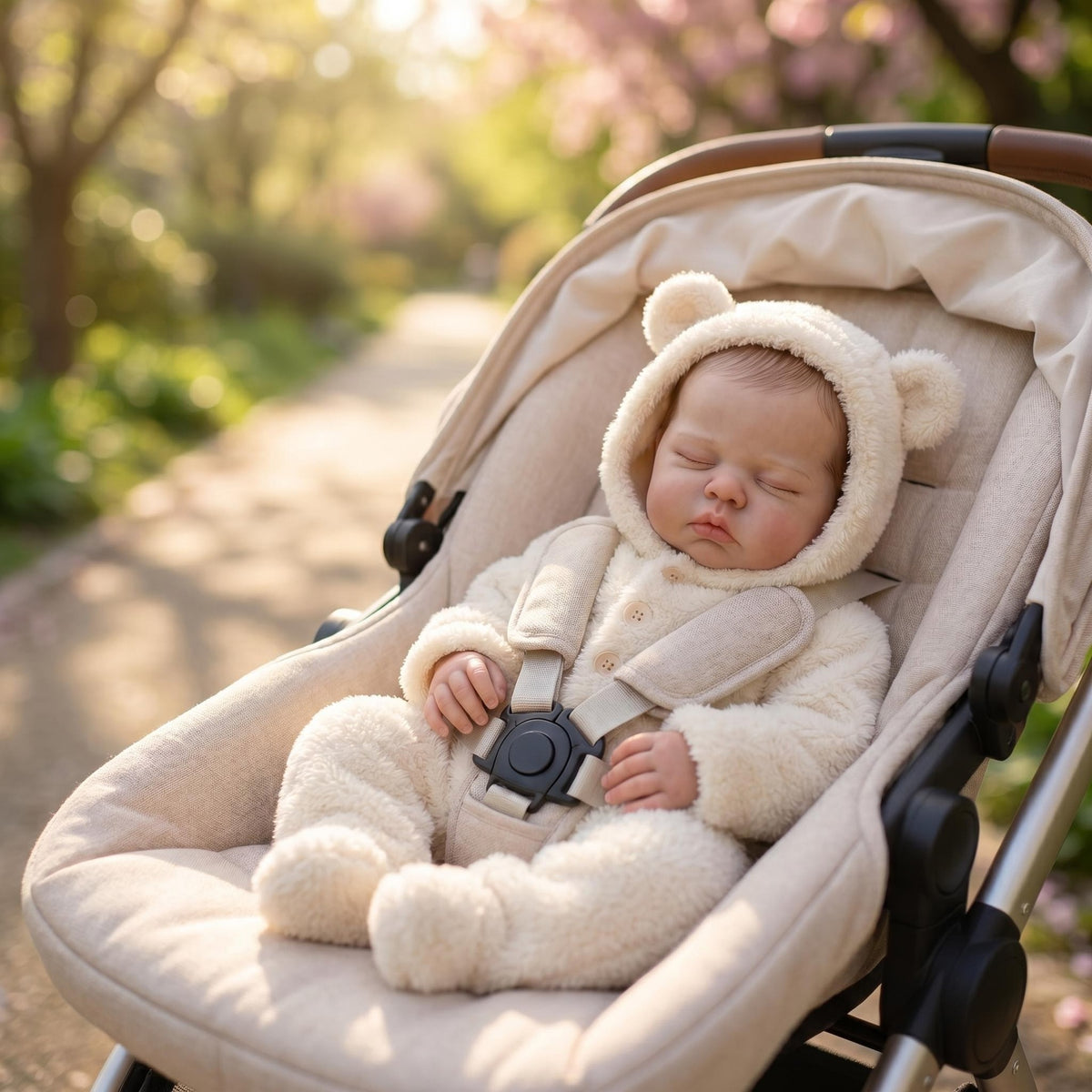 Lifelike Sleeping Baby Doll 19 Inch with Cloth Body Bear Hood Romper, Companion Toy Suitable For Nursery Photoshoot & All Occasion Holiday Gifting