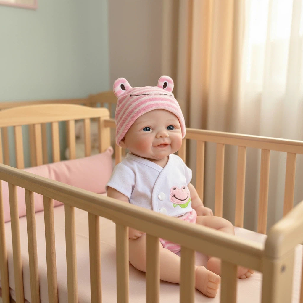 12 inch solid silicone reborn doll with pink frog hat simulation toy doll as a gift
