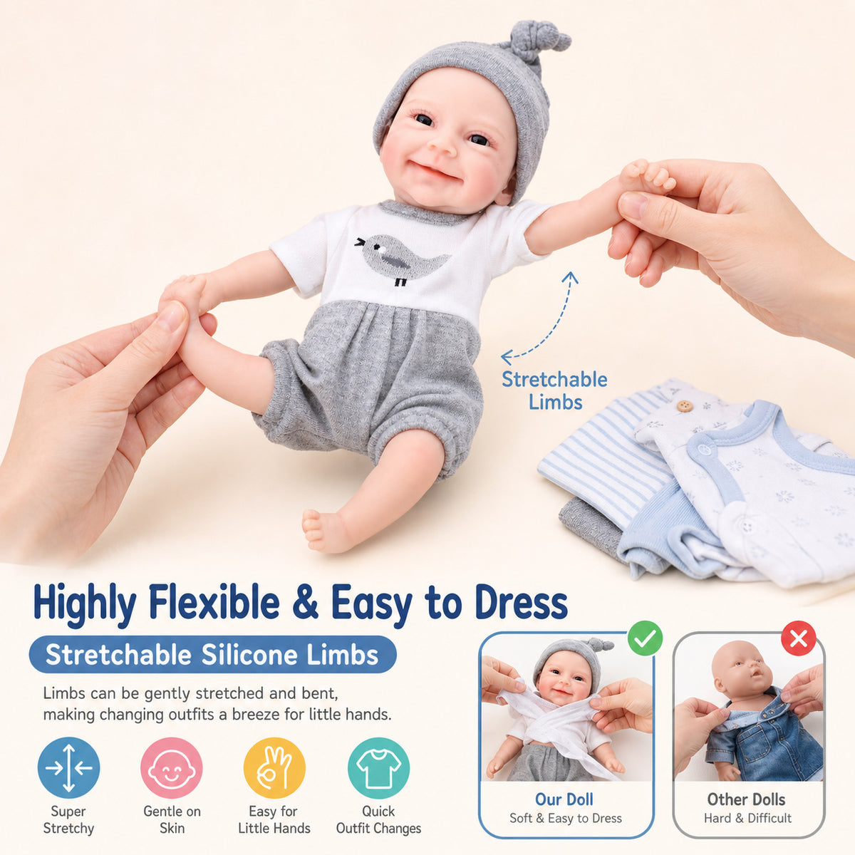 12 Inch Handcrafted Reborn Baby Doll with Full Soild Silicone Body, Gift Toy for Little Girls Collectors