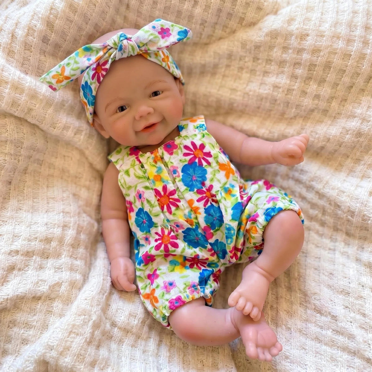 8 inch floral print jumpsuit with Full Soild Silicone Body reborn doll for children Christmas gift