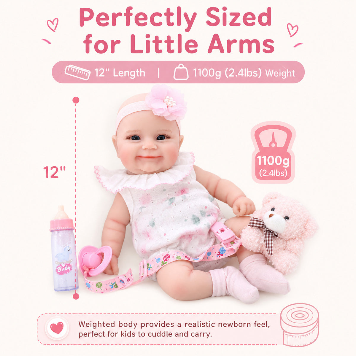 12 inch Handmade Lifelike Reborn Baby Doll with Soild Silicone Body Realistic 3D Skin Children Play Toy for Little Girls