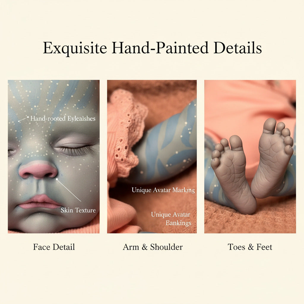 19 inch reborn doll, high-end and carefully hand-painted "Avatar style" baby with iconic skin tone and star pattern