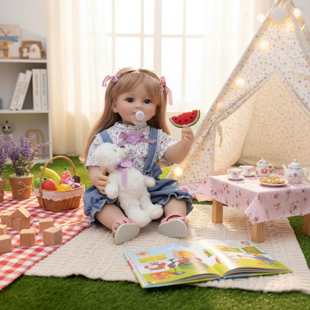 22 inch/55cm New Reborn Doll Simulation Baby Doll Toy Full Vinyl Lifelike Reborn Baby Dolls With Long Hair